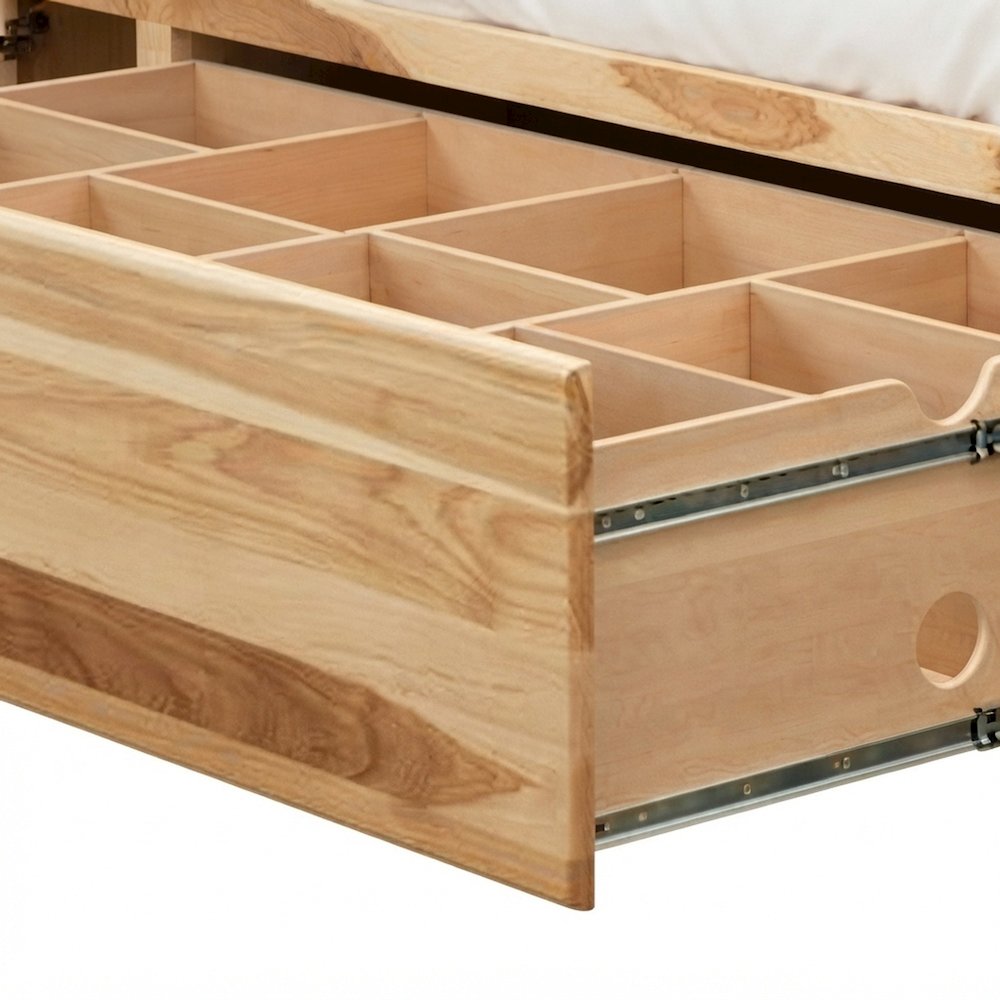 Solid Hickory Wood King Platform Bed Frame with Under-Bed Storage, Natural