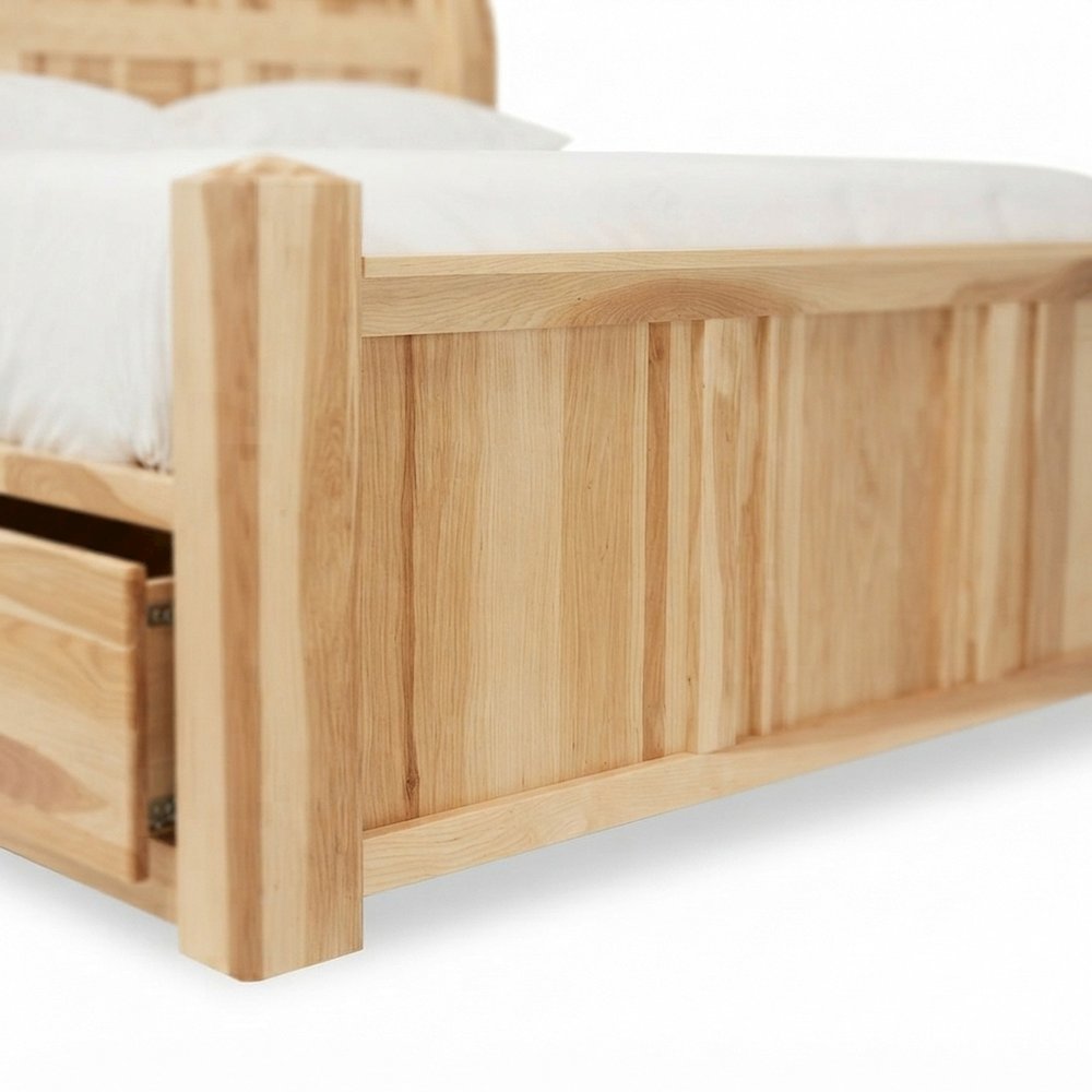 Solid Hickory Wood King Platform Bed Frame with Under-Bed Storage, Natural