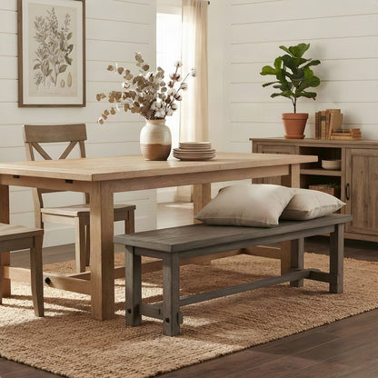 Solid Mahogany Dining Bench with Distressed Finish, Modern Rustic, Dark Taupe
