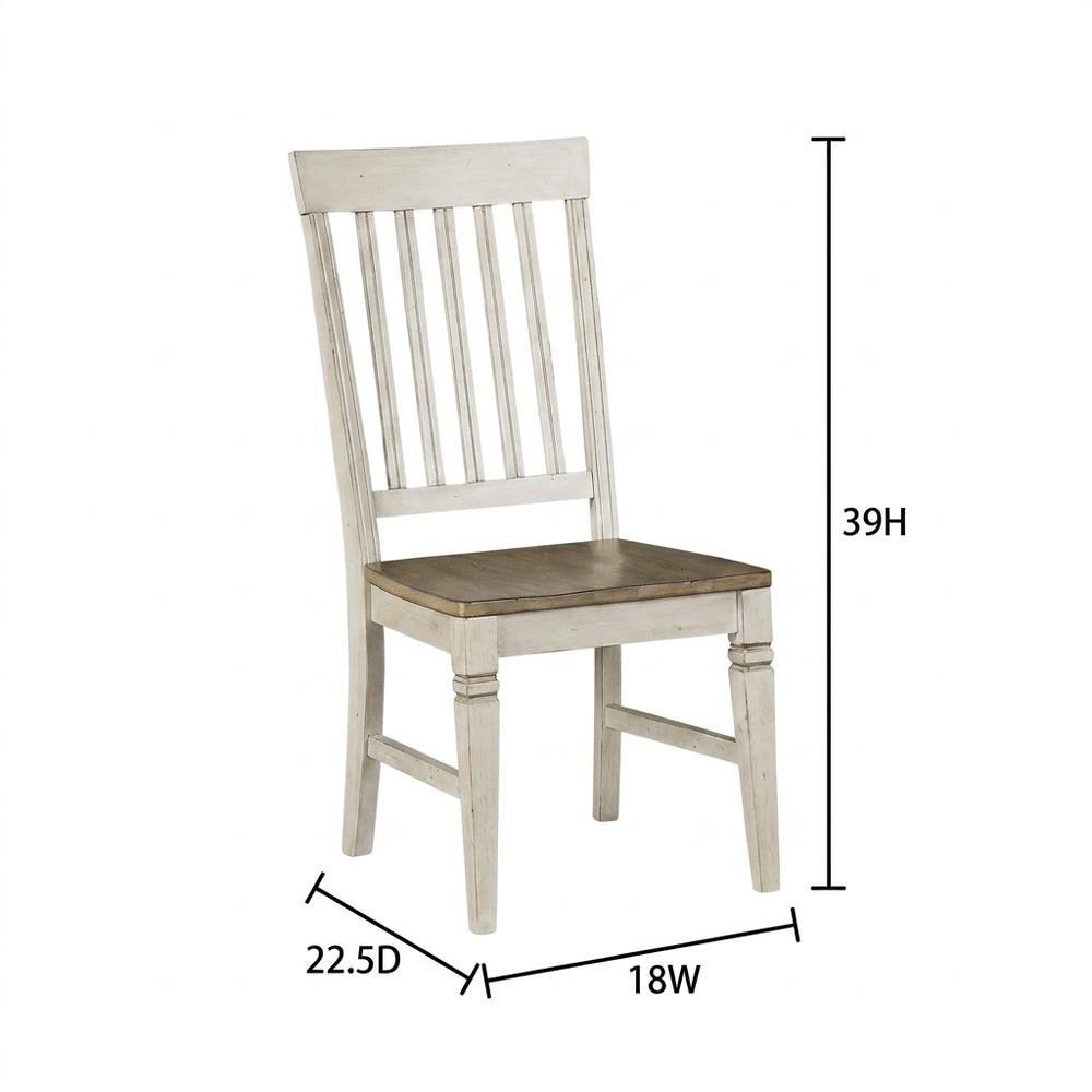 Smokey White & Peppercorn Side Chair with Slatback Design and Wooden Seat