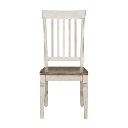 Smokey White & Peppercorn Side Chair with Slatback Design and Wooden Seat
