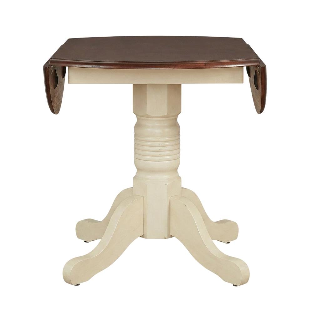 Round Drop-Leaf Dining Table in Merlot-Buttermilk Finish, Adjustable Length