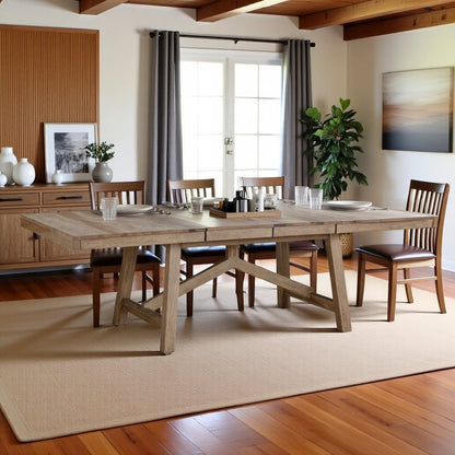 Rustic Extendable Dining Table with Leaf, Solid Trestle Table for 8 Guests