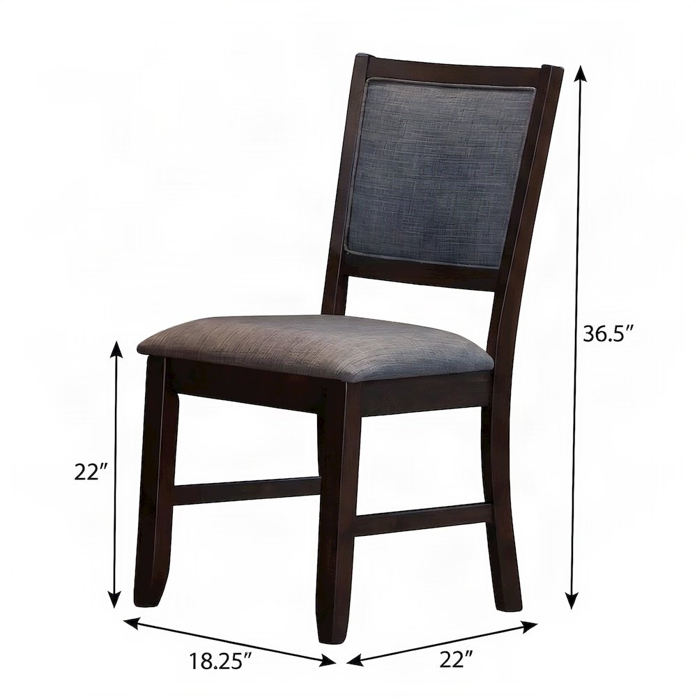Solid Rubberwood Fabric-Upholstered Dining Side Chairs, Set of 2, Falcon Brown
