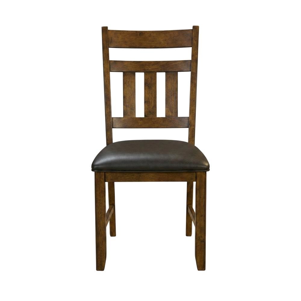 Mango Upholstered Slatback Dining Stool Set with Faux Leather Seat