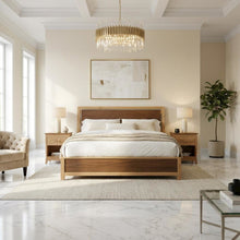 Transitional Queen Platform Bed with Natural Alder and Warm Walnut Finish