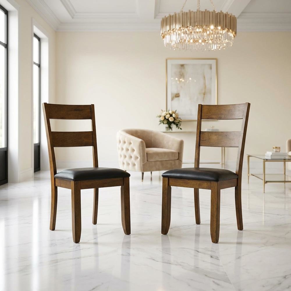 Rustic Whiskey Ladderback Side Chairs with Upholstered Seats (2 Pack)