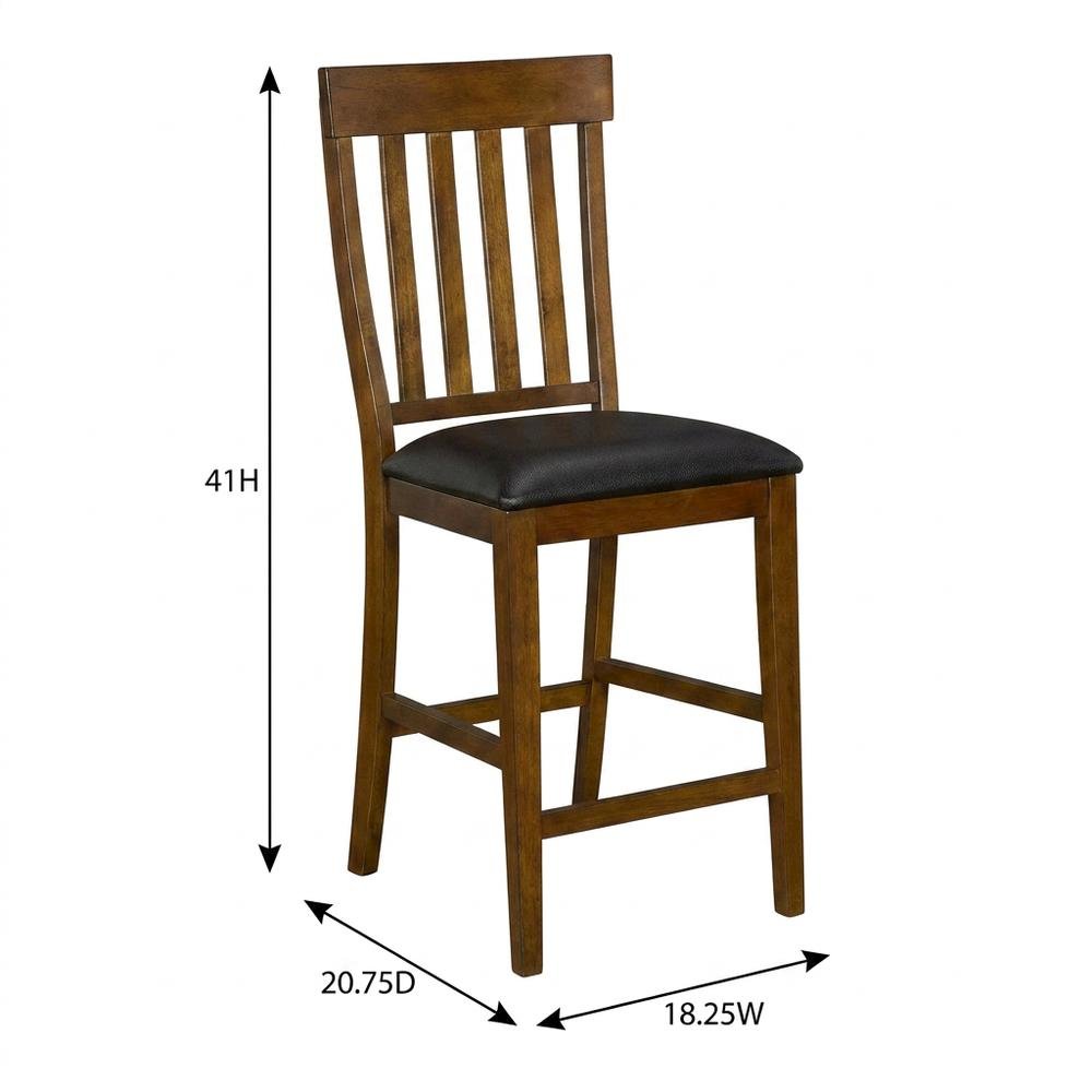 Rustic Whiskey Counter Stool Set with Upholstered Faux Leather Seats (2 Pack)