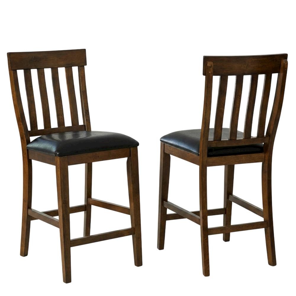 Rustic Whiskey Counter Stool Set with Upholstered Faux Leather Seats (2 Pack)
