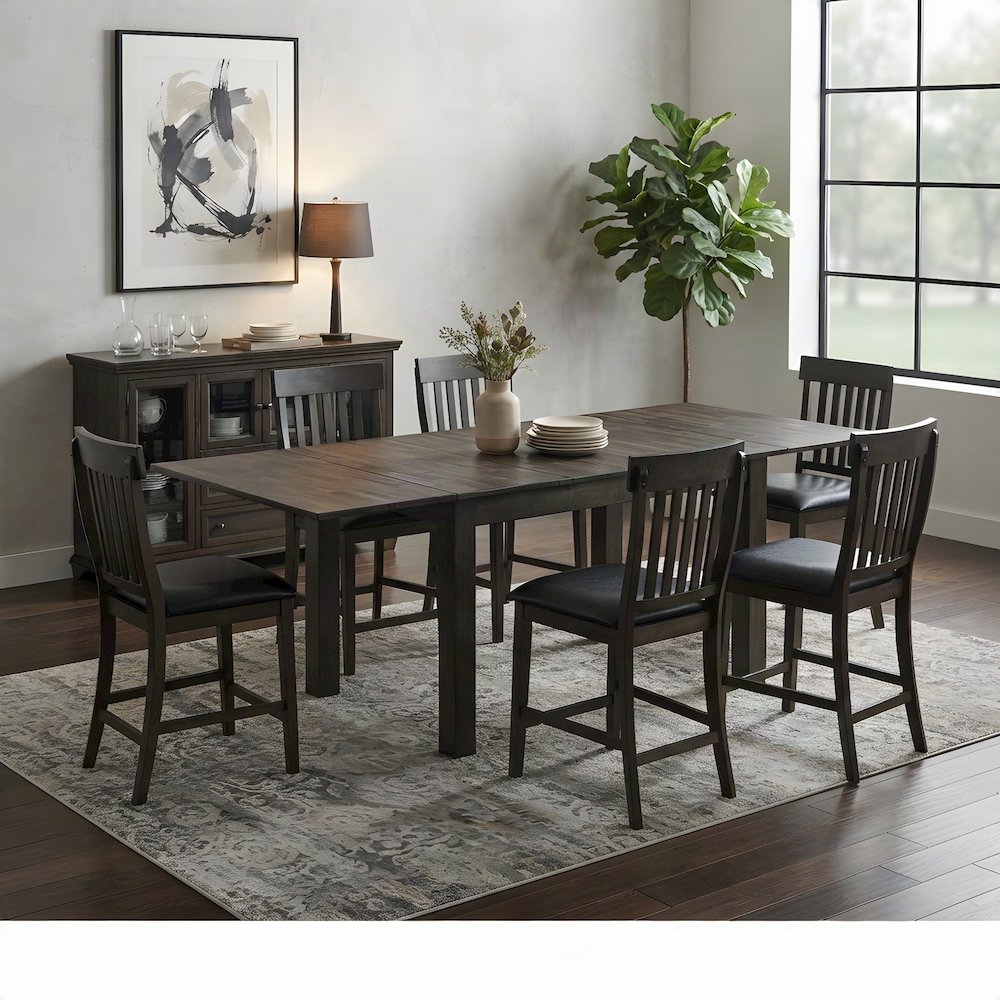 Solid Rubberwood Extendable Dining Table, Butterfly Leaves, Seats 10, Warm Gray