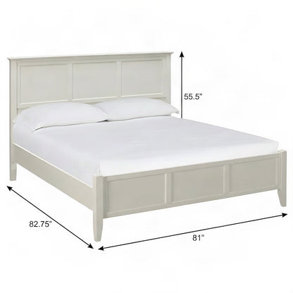 Solid Rubberwood King Panel Bed Frame with Headboard, Cottage, White Linen