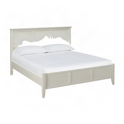 Solid Rubberwood King Panel Bed Frame with Headboard, Cottage, White Linen