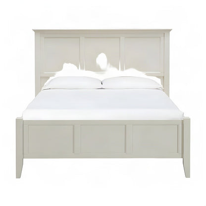 Solid Rubberwood King Panel Bed Frame with Headboard, Cottage, White Linen
