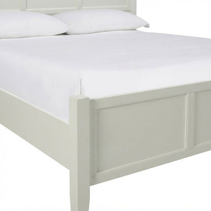 Solid Rubberwood King Panel Bed Frame with Headboard, Cottage, White Linen