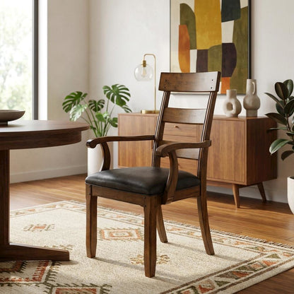 Distressed Mango Armchair with Upholstered Seat and Updated Lodge Style