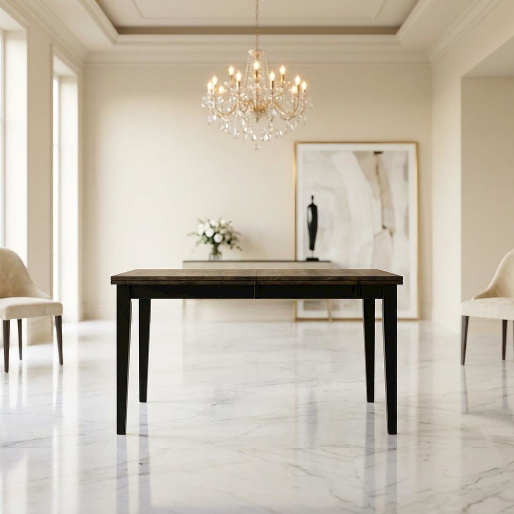 Chicory and black distressed wood dining table with adjustable length, seats six
