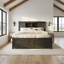 Charcoal Rustic Storage Bed with Integrated Bench and Solid Pine Construction