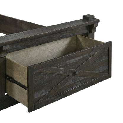 Charcoal Rustic Storage Bed with Integrated Bench and Solid Pine Construction