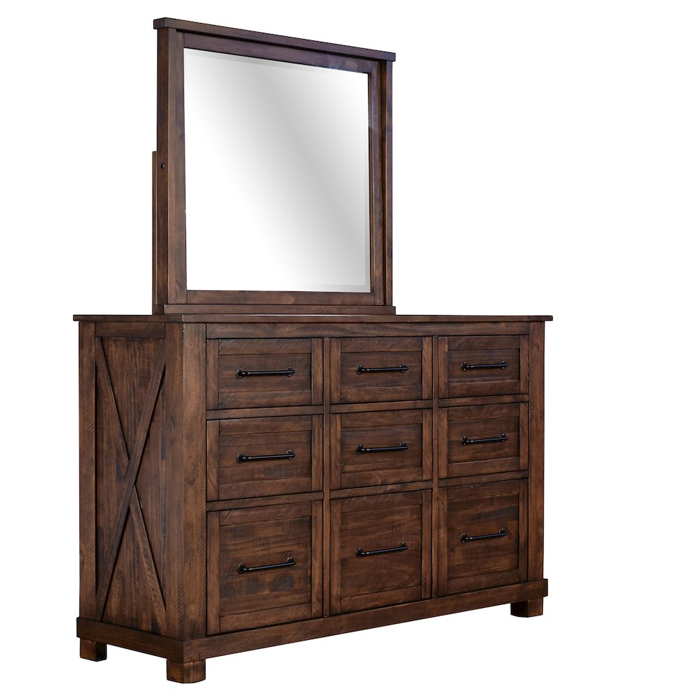 Sun Valley 9-Drawer Dresser & Mirror, Rustic Timber Finish