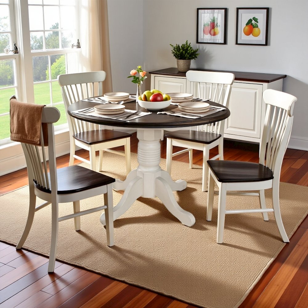 Pedestal Drop Leaf Table for Small Spaces, Compact Dining Table with Leaf