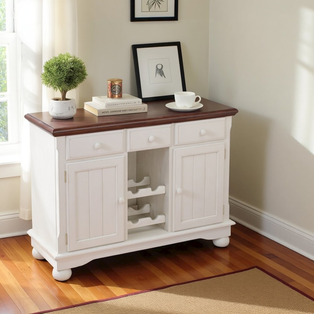 Buttermilk Farmhouse Coffee Bar, Wine Cabinet with Storage and Drawers