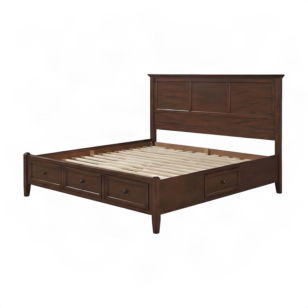 Solid Mahogany Queen Storage Bed Frame with Headboard, Cherry Brown