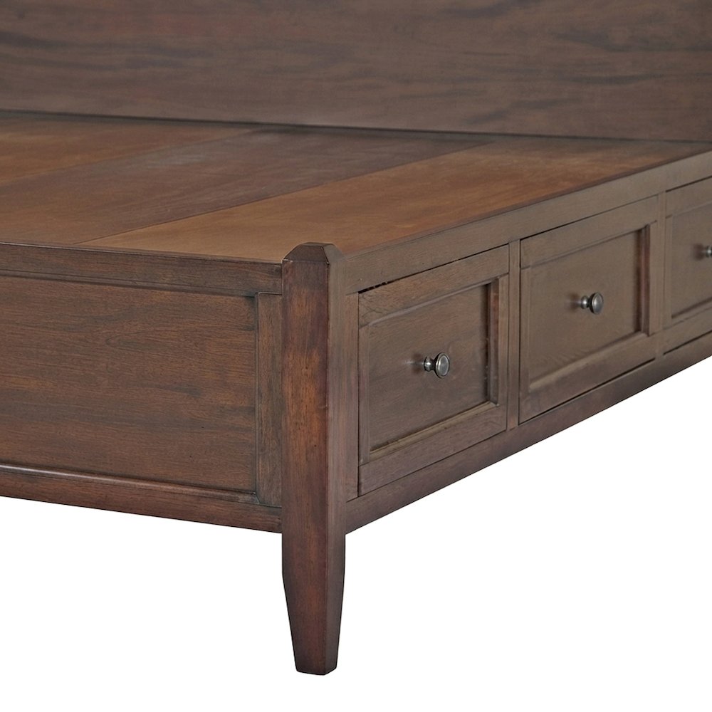Solid Mahogany Queen Storage Bed Frame with Headboard, Cherry Brown