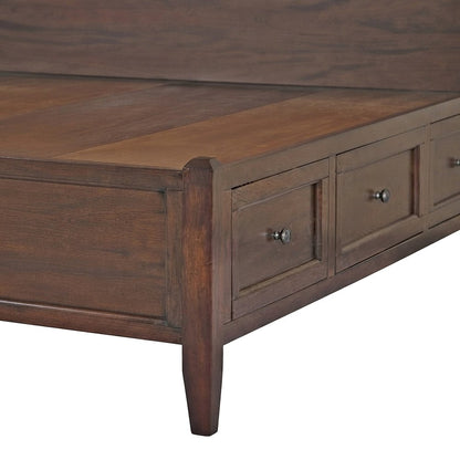 Solid Mahogany Queen Storage Bed Frame with Headboard, Cherry Brown