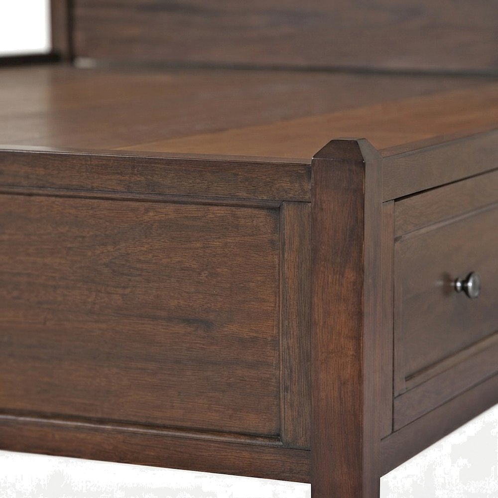 Solid Mahogany Queen Storage Bed Frame with Headboard, Cherry Brown
