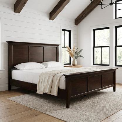 Cherry Brown Finish Platform Bed with Solid Mahogany in Transitional Style