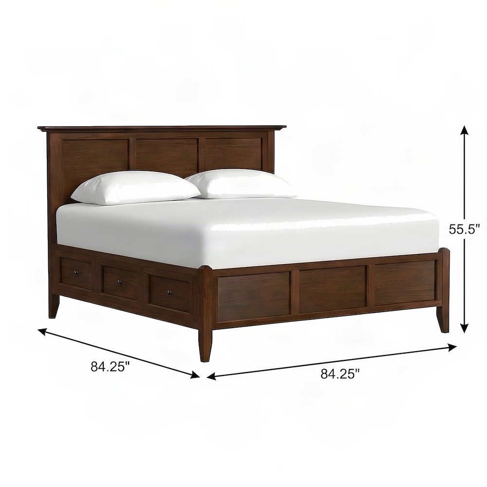 Solid Mahogany King Storage Bed Frame with Headboard and Drawers, Cherry Brown