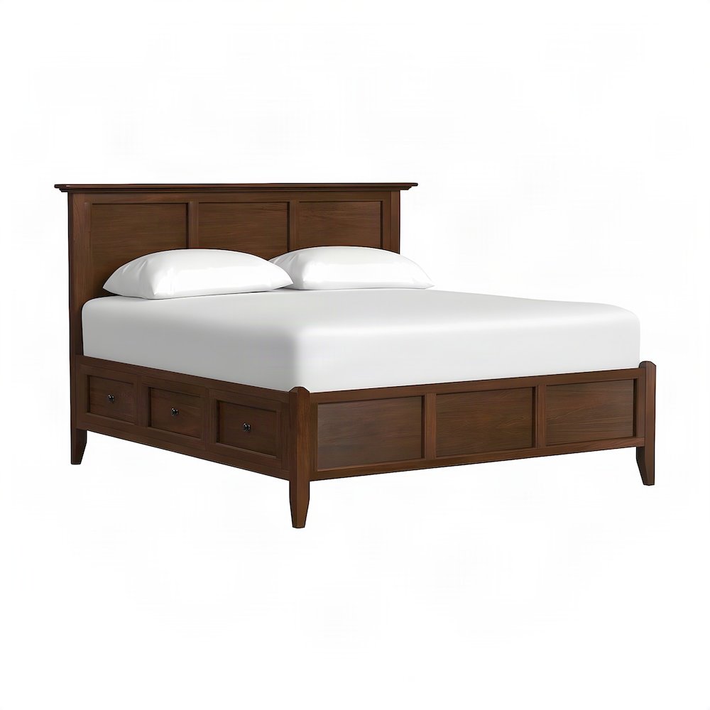 Solid Mahogany King Storage Bed Frame with Headboard and Drawers, Cherry Brown