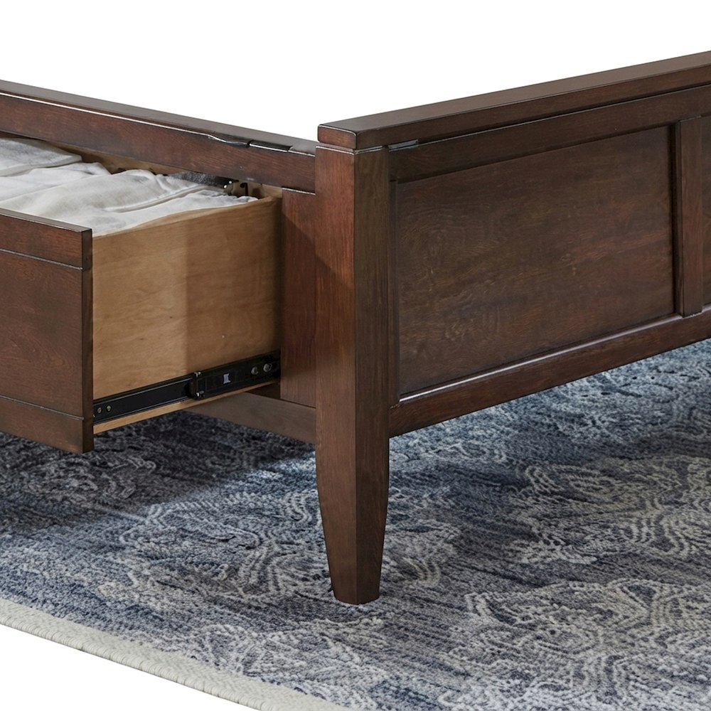 Solid Mahogany King Storage Bed Frame with Headboard and Drawers, Cherry Brown