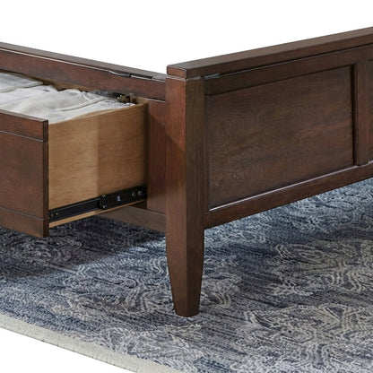 Solid Mahogany King Storage Bed Frame with Headboard and Drawers, Cherry Brown