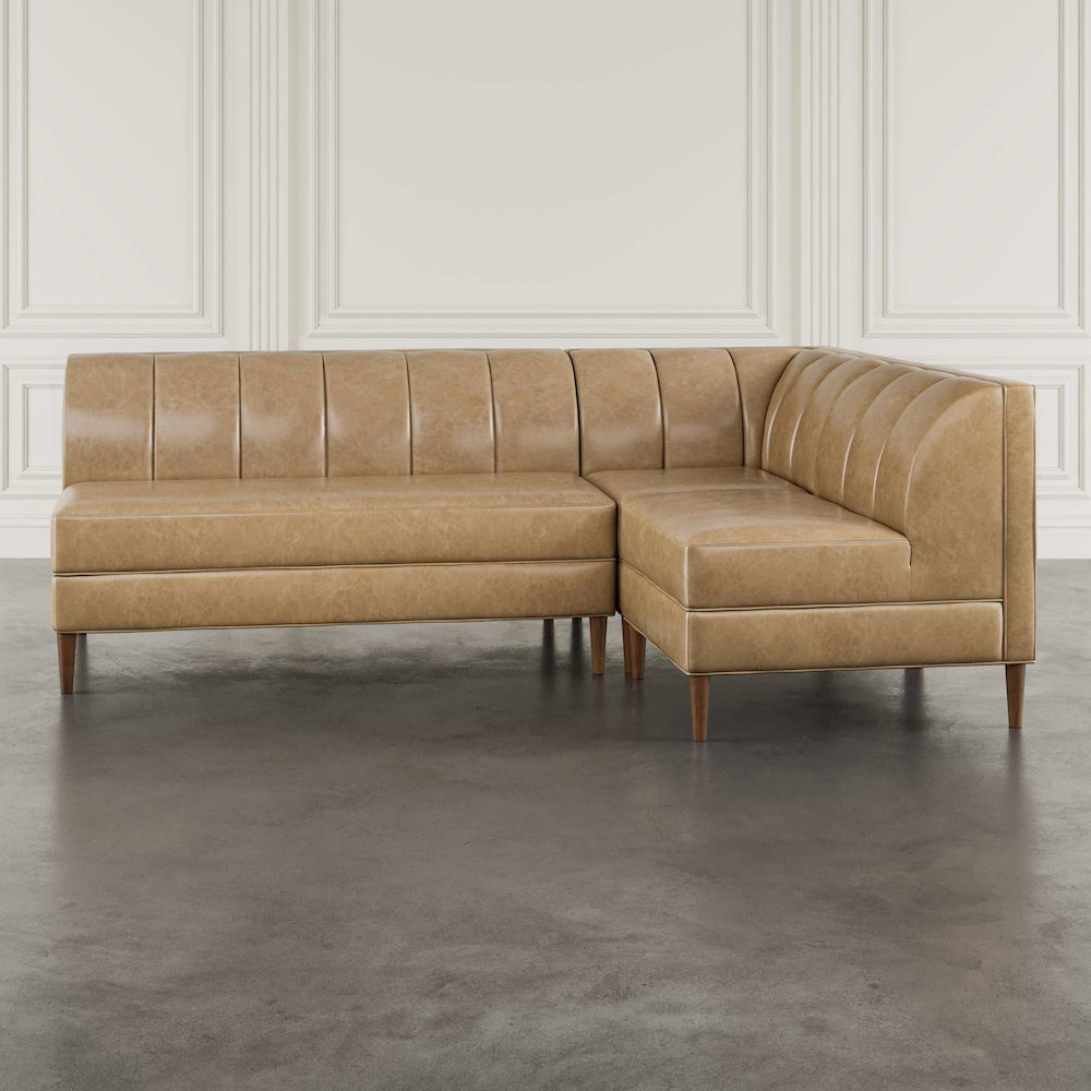 Ruston Modern Banquette Faux Leather Sectional with Four Seats and Corner Wedge