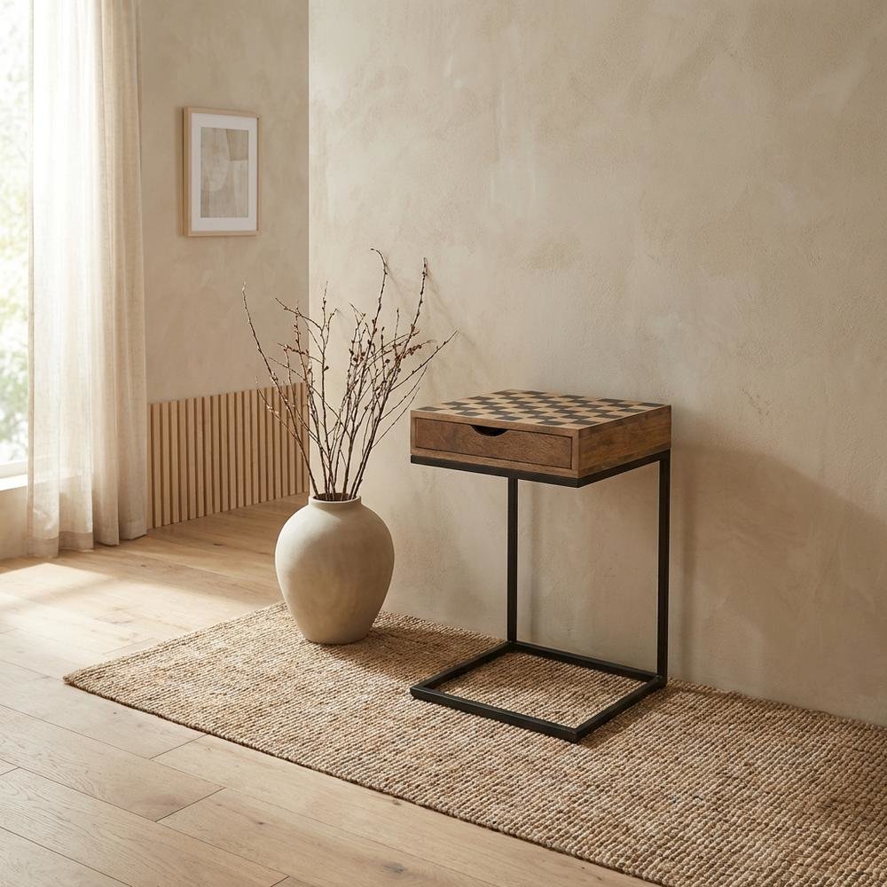 Checkerboard C-Table, Modern Accent Side and End Table for Living Room