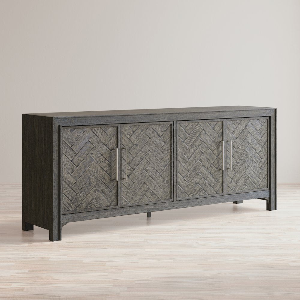 Gramercy Mid-Century Modern Chevron Four Door 79" Accent Cabinet