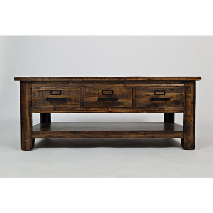 Cannon Valley Distressed Industrial Three Drawer 48" Coffee Table