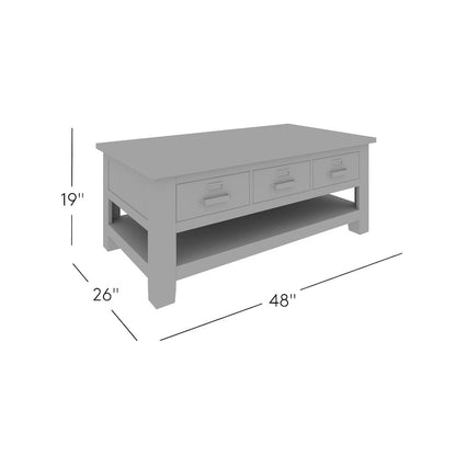Cannon Valley Distressed Industrial Three Drawer 48" Coffee Table