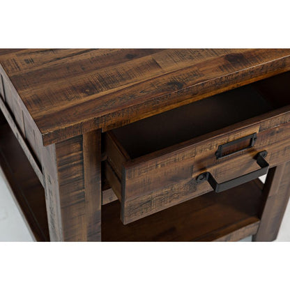 Gray Distressed Industrial End Table with Acacia and MDF Construction