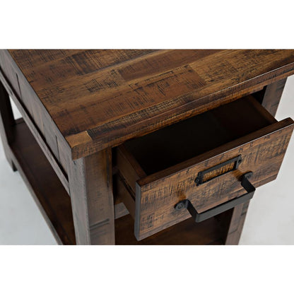 Gray One Drawer Chairside Table with Acacia and Veneer for Industrial Style