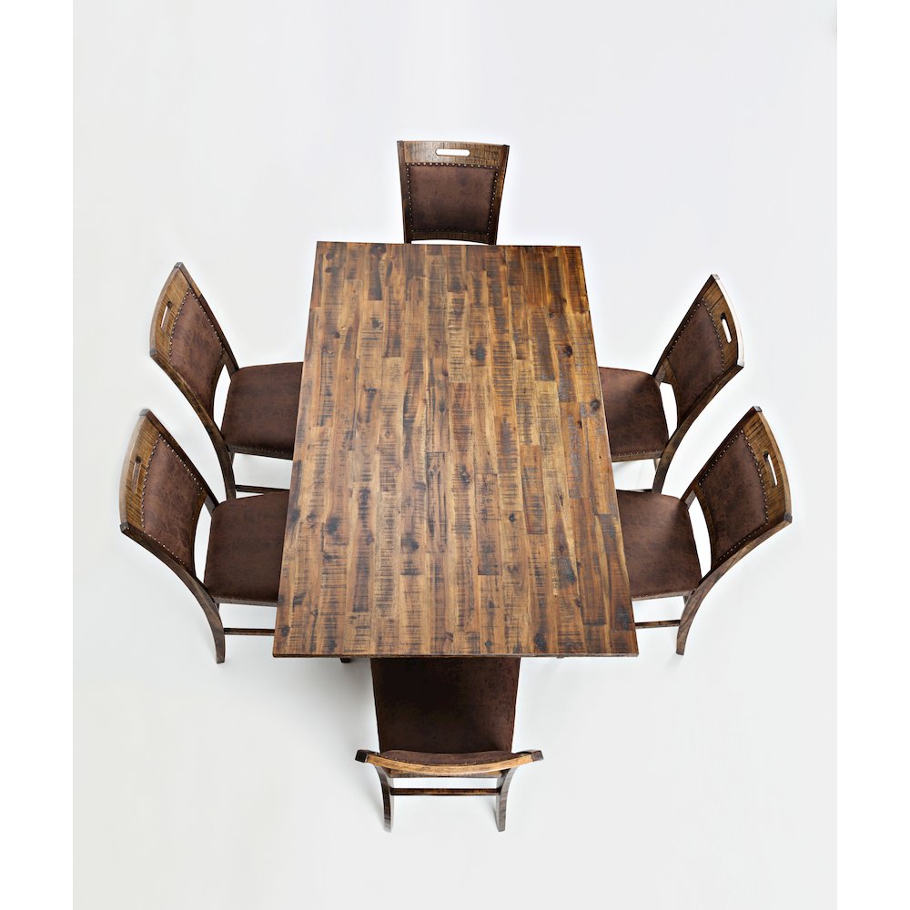 Cannon Valley Rustic Industrial Brown 72" Table + 6 Upholstered Counter Stools