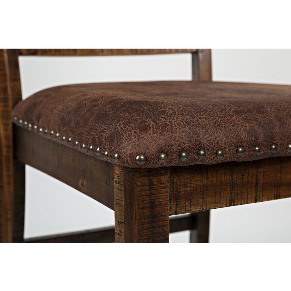 Distressed Industrial Nailhead Trim Upholstered Back Counter Stool (Set of 2)