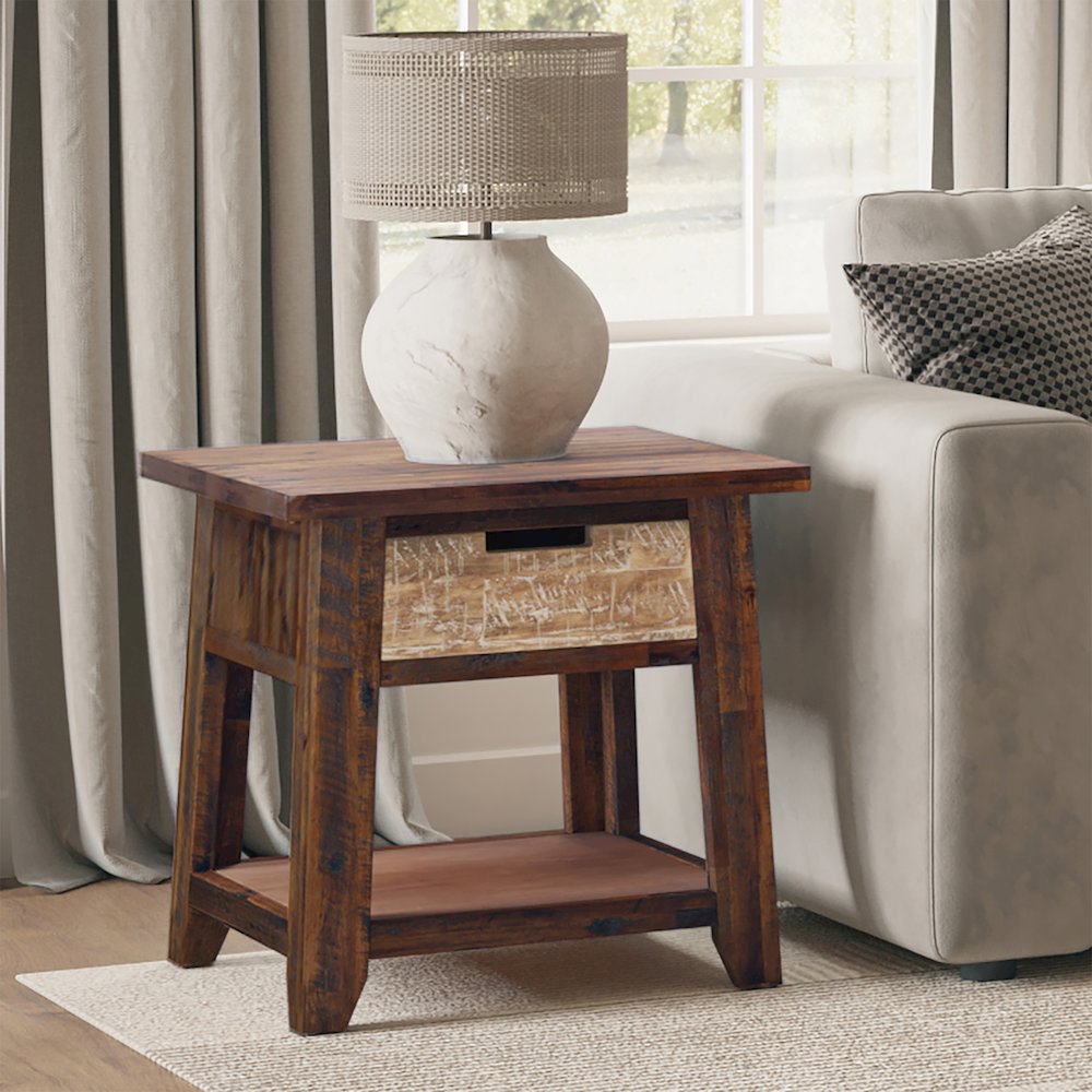 Painted Canyon Rustic Solid Acacia  End Table