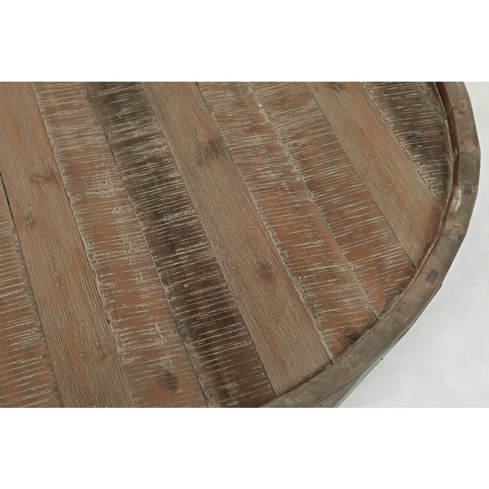 Conundrum Modern Distressed Solid Wood Drum Coffee Table