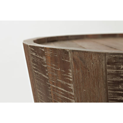Conundrum Modern Distressed Solid Wood Drum End Table