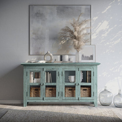 Rustic Shores 54" Coastal Distressed Acacia Four-Door Credenza Cabinet