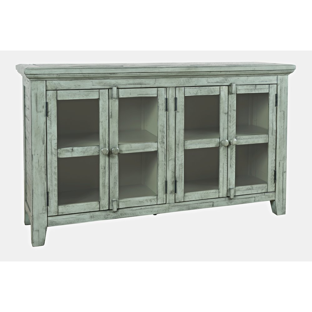 Rustic Shores 54" Coastal Distressed Acacia Four-Door Credenza Cabinet