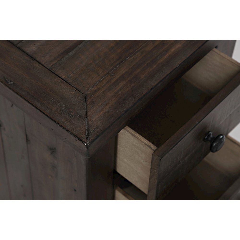 Rustic Reclaimed Pine Farmhouse Harris USB Charging Chairside Table