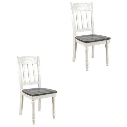Pine Wood Rustic Slatback Farmhouse Dining Chairs, Vintage White, Set of 2